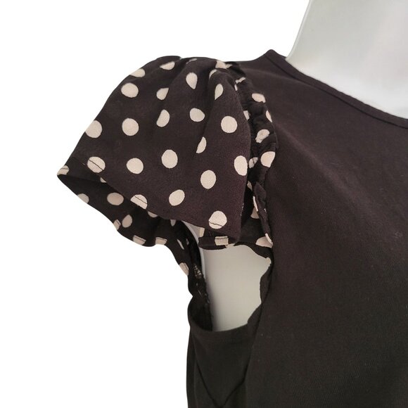 Kate Spade Black Top Ruffle Sleeves XS Blouse LIA Dot Mixed Media - Picture 4 of 6
